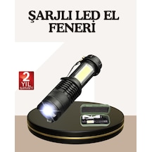Küçük Boy Şarjlı Led El Feneri Taşınabilir Klipsli Siyah