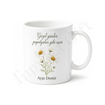 Papatya Desenli Kişiye Özel Baskılı Kupa Bardak Hediye Beyaz / Çok Renkli
