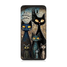 Xiaomi Redmi 9 Uyumlu Vitray Kedi Ailesi Desenli Silikon Kılıf