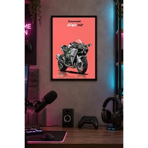 Yeşil Spor Motosikleti Desenli Dekoratif Mdf Tablo, Çerçeve Görünümlü Ahşap Poster