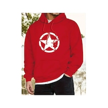 Herkesemoda Yıldız Baskı Detaylı İçi Polarlı Kapüşonlu Sweatshirt Kırmızı