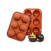 6 Delikli Silikon Kalıp Çikolata, Kek, Puding İçin, El Yapımı Sabun, Yuvarlak Şekilli Yarım Küre Kahverengi