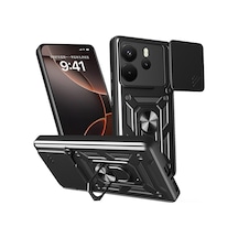Xiaomi Redmi Note 14 4g Kılıf Sürgülü Kamera Koruyucu Manyetik Standlı Tank Koruma Pazarplus Siyah