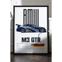 Bmw M3 Gtr Araba Siyah Ahşap Çerçeveli Poster, Dekoratif Duvar Tablosu