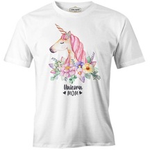 Unicorn Mom Pink Anneler Günü Beyaz Unisex Tshirt