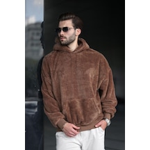 Kahverengi Peluş Kapüşonlu Erkek Sweatshirt 6050 Kahverengi