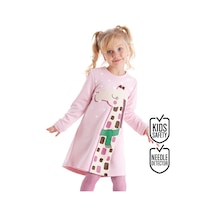 Cool Zürafa Kız Çocuk Pembe Kışlık Uzun Kollu Elbise