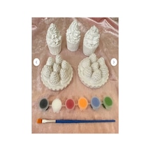 Cupcake Ve Çilekli Tart Taş Obje Boyama 5 Li Ve 6 Lı Boya Ve Fırçası Çocuk Ve Yetişkin Kendin Boya