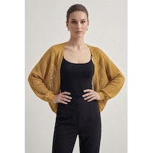 Neden Tekstil Premium Ajurlu İnce Triko Bolero Hırka - Hardal
