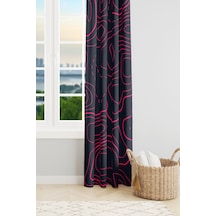 Wave Fuchsia Desenli Süet Oturma Odası Salon Fon Perde Ekstrafor Büzgü Tek Kanat Prd-1097 Çok Renkli