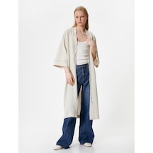 Koton Uzun Kimono Keten Ve Viskon Karışımlı Yarım Kollu Bej 4sak50116uw Ekru