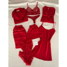 Mh Moony Homewears Kutulu 8 Parça Kırmızı Saten Pijama Gecelik Iç Giyim Efsane Çeyiz Seti Kırmızı Mh Moony Homewears Kutulu 8 Parça Kırmızı Saten Pijama Gecelik Iç Giyim Efsane Çeyiz Seti Kırmızı