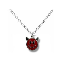 Kırmızı Devil Emoji Figürlü Unisex Kolye 60 Cm Zincirli Zamak Kaplama Gotik Ve Eğlenceli Takı Çok renkli