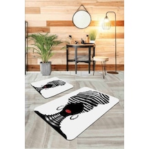 Ekru Etnik Desenli Banyo Halısı Klozet Paspas Seti Bs231n11
