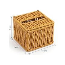Kapaklı Hasır Peçetelik Kutu 13x13x9 Cm Doğal Rattan Peçete Saklama Kutusu -