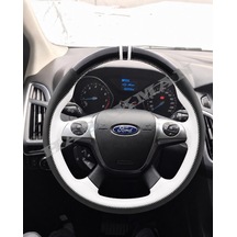Ford Connect Dikme Direksiyon Kılıfı Parlak Siyah Beyaz Detaylı Beyaz Çift Yüzük Ve Dikiş 2014-2022