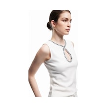 Koton Pamuklu Slim Fit Renk Kontrastlı Pencere Detaylı Kroşe Detaylı Kolsuz Tişört Ekru 5sak50402ek Ekru