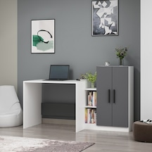 Dekorosso Dekorosso Stic Dolaplı Çalışma Masası Beyaz-Antrasit Beyaz - Antrasit