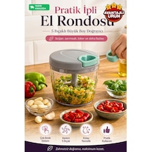 5 Bıçaklı Pratik İpli El Rondosu - Büyük Boy Soğan Biber Doğrayıcı Şeffaf