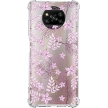 Xiaomi Poco X3 Pro Köşe Korumalı Antişok Kapak Floral Pudra Tasarımlı Şeffaf Silikon Kılıf