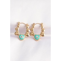 Ezoconcept 316l Çelik Gold Renk Mavi Nazarlı Kalpli Model Küpe