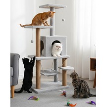 Reyo Pet Y01 Salıncaklı Yuvalı Lüx Kedi Tırmalama Oyun Evi Gri