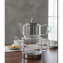 İndüksiyon Tabanlı Borosilikat Cam Çaydanlık Takımı 500 Ml Demlik 1800 Ml Suluk Şeffaf