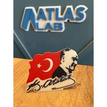 Atatürk Portresi 3d Türk Bayrağı Masaüstü Dekor Atatürk İmzalı Şık Hatıra & Ofis Süsü - Hediyelik Açık Ahşap