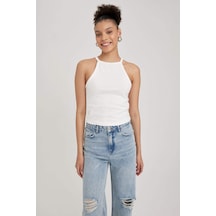 Defacto Coool Fitted Halter Yaka Beyaz Ribana Basic Atlet Y8507AZ23SMWT32