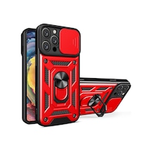 Apple iPhone Uyumlu 16 Pro Max Kılıf Pars Lens Yüzüklü Silikon - Kırmızı Bz8683140771812