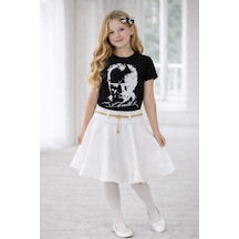 Dıgıl Kids Kız Çocuk Etek Takım T-shirt 23 Nisan Gösteri Kıyafeti Siyah - Beyaz7