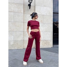 Bol Paça Pantolonlu Alt Üst Takım Bordo