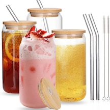 Mis Kitchen 4 Adet Cam Pipetli, Bambu Kapaklı, Kahve Bardağı