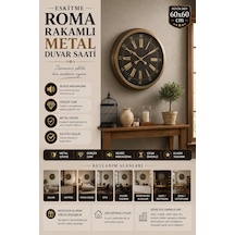 60 Cm Eskitme Metal Roma Rakamlı Duvar Saati