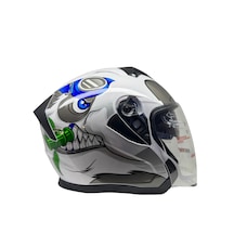 Kask Ls5 Marka Çenesiz Yarım Kask Beyaz - Gri - Mavi