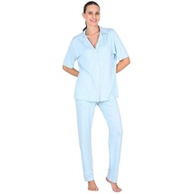 Kadın Viskoz Düğmeli Mavi Pijama Takımı 10214-mavi