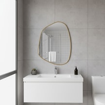 80x108 Cm Modern Asimetrik Banyo Aynası Altın Çerçeveli Organik Şekilli Duvar Aynası Altın
