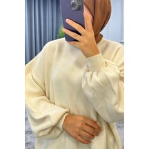 De Pose Yarım Boğazlı Tesettür Triko Kazak Ekru