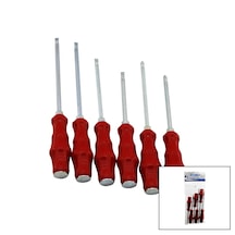 Lunaev Pvc Ambalaj Kırmızı - Plastik Saplı Darbeli 6lı Set Çift Taraflı Tornavida Takımı