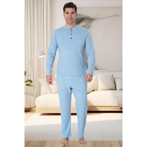 Mecit Pijama Mecit 22759 Mavi Şardonlu Kışlık Büyük Beden Erkek Pijama Takımı Mavi