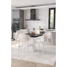 Avvio Essen Beyaz Polo Metal Sandalye 90x90 Kare Yemek Masası Mutfak Masası Masa Sandalye Takımı Siyah Mermer