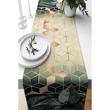 Pelangi Yeşil Yapraklı Geometrik Petekli Leke Tutmaz Kumaş Salon Mutfak Masa Değişik Ranır Modelleri Runner, Yeşil-gold 40 X 140 Çok Renkli