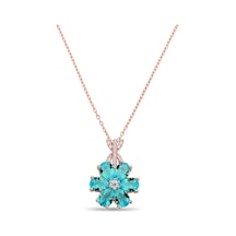 925 Ayar Gümüş Mavi Taşlı Rose Çiçek Kolye - 23167202 Rose Gold