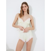 Koton Rahat Kalıp Dantel Detaylı Mini Saten Şort Pijama Altı Sarı 5slk80040mw Sarı