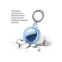 Airtag İçin Su Geçirmez Ultra Şeffaf Görünümlü Silikon Kılıf Ve Anahtarlık Mavi