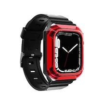Apple Watch 38mm Uyumlu Krd-88 Sert Pc Kasa Koruyuculu Silikon Kordon - Kırmızı