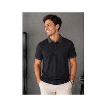 Roballi Erkek Çekmeyen Pamuklu Kumaş Kıvrılmaz Polo Yaka T-shirt Siyah