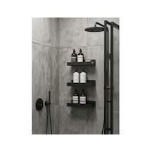 3'lü Metal Duvar Rafı Seti Modern Banyo Ve Mutfak Düzenleyici Baharatlık Şampuanlık Rafı Mat Siyah 30 Cm