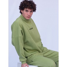 Kadın Erkek Boğazlı Yeşil Renkli Oversize Sweatshirt