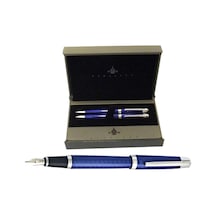 Steel Pen Takım Kalem Dolma Kalem + Tükenmez Kalem Set Mavi Lake Krom